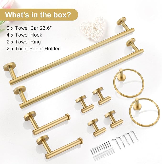 TQKAG Brushed Gold Bathroom Hardware Accessories Set 10-Pieces, Premium SUS304 - Image 7