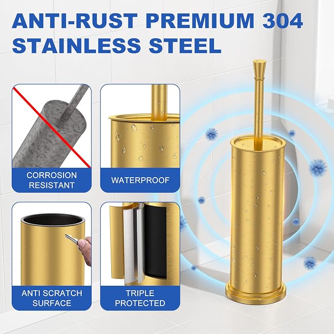 Toilet Brush and Holder Set：304 Stainless Steel Heavy Duty Toilet Bowl - Image 2