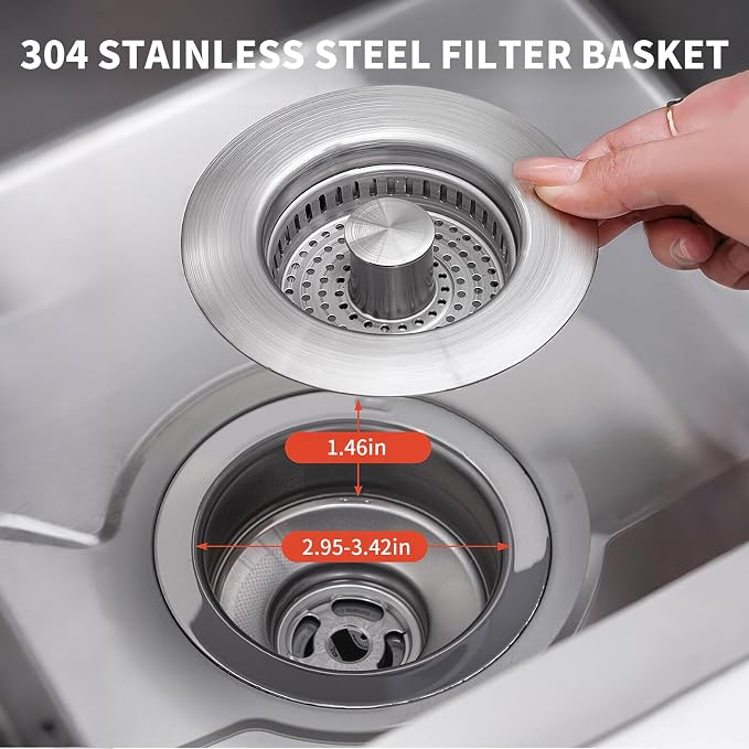 2 Pack – 3-in-1 Kitchen Sink Drain Strainer Stopper, 304 Stainless Steel Pop Up - Image 5