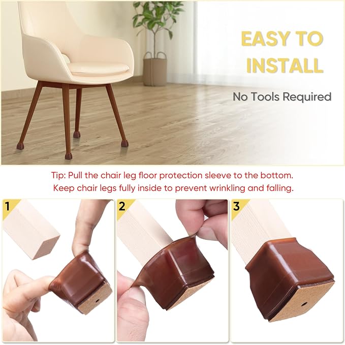 BALEINE 24 Pack Silicone Chair Leg Floor Protectors, Stool Leg Protectors Cap - Image 6