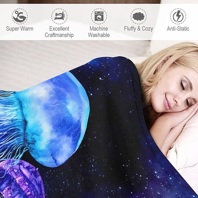 Jellyfish Gifts for Girls & Women - Soft, Warm & Cozy Fleece Throw Blanket for Kids & Adults - 60"x80"
