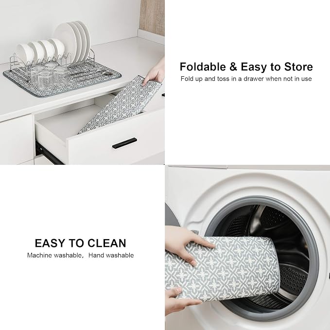SUBEKYU Dish Drying Mats for Kitchen Counter, Microfiber Absorbent Dish - Image 6