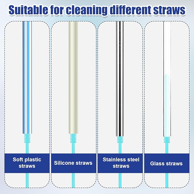2pcs Silicone Straw Brushes, 6mm+8mm Extra Long Straw Cleaner Brush Reusable - Image 4