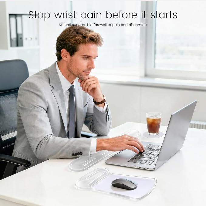 Ospelelf Clear Mouse Pad with Wrist Rest and Ergonomic Gel Keyboard Hand Wrist - Image 6