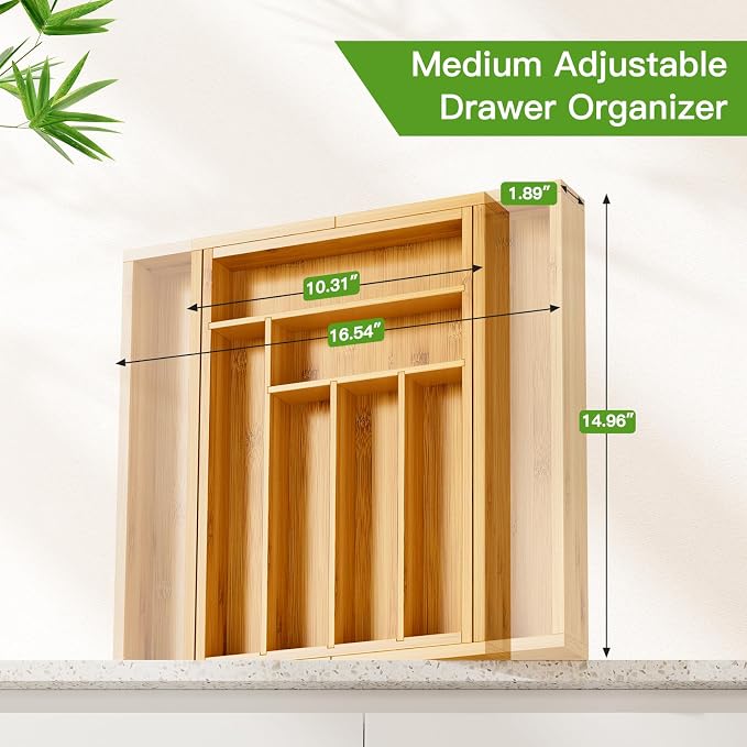 Pipishell Bamboo Expandable Drawer Organizer - Image 2