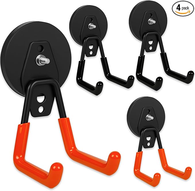 4 Pack Heavy Duty Magnetic Garage Hooks, No Drill Installation and Rubber by Unknown