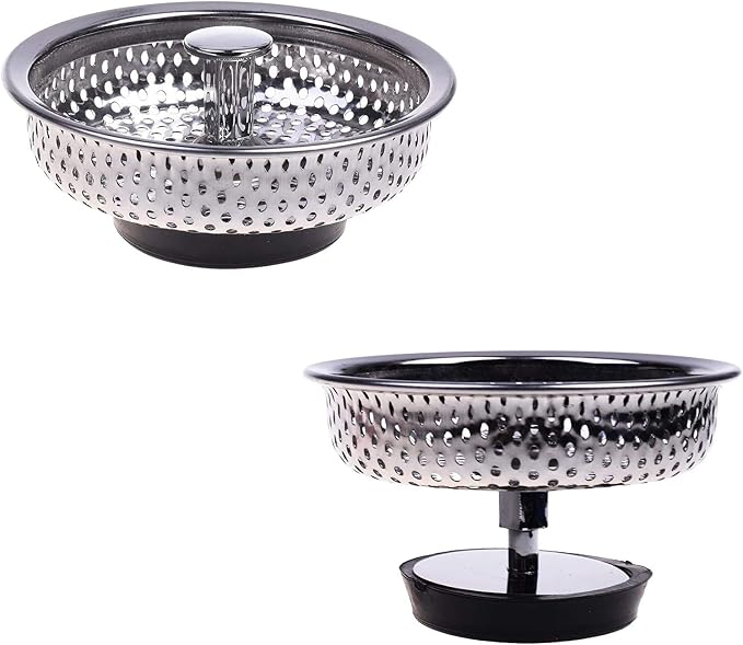 Pack of 2 Kitchen Sink Drain Strainer Basket and Stopper - Image 4