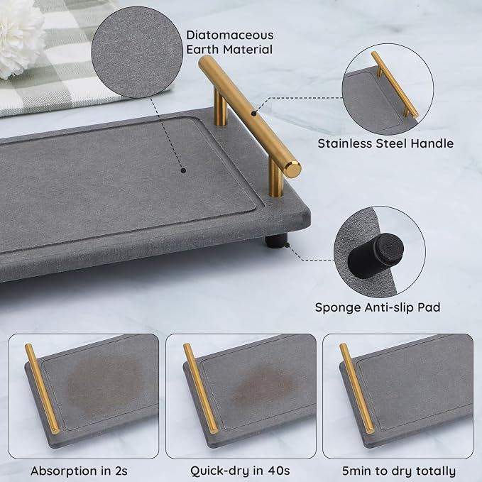 Segbeauty 12x6 Bathroom Counter Tray, Quick Dry Water Absorbing Stone Drying - Image 3