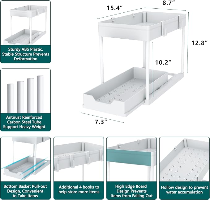 2 Pack Under Sink Organizer, 2 Tier Bathroom Cabinet Organizer - Image 3