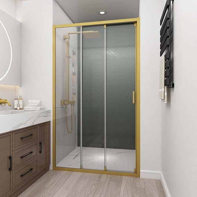 46" W x 78" H 3-Panels Sliding Shower Door, Shower Door Clear 6mm Tempered Glass by BathlinkBathroom