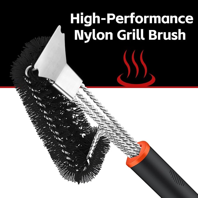 Grill Brush and Scraper, Safe Nylon Bristles Barbecue Triple Scrubbers Cleaning - Image 3