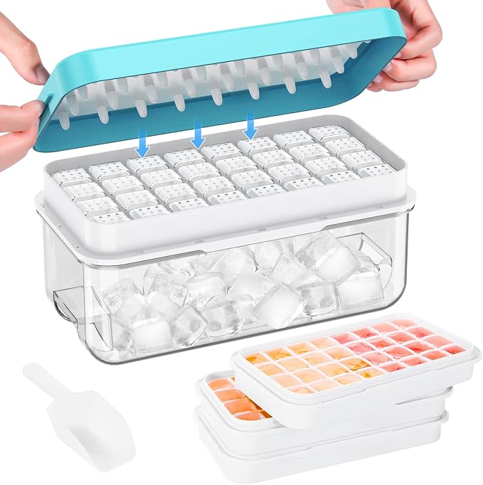 PHINOX Ice Cube Tray with Lid and Bin, 3 Pack Plastic Ice Cube Tray Molds by PHINOX