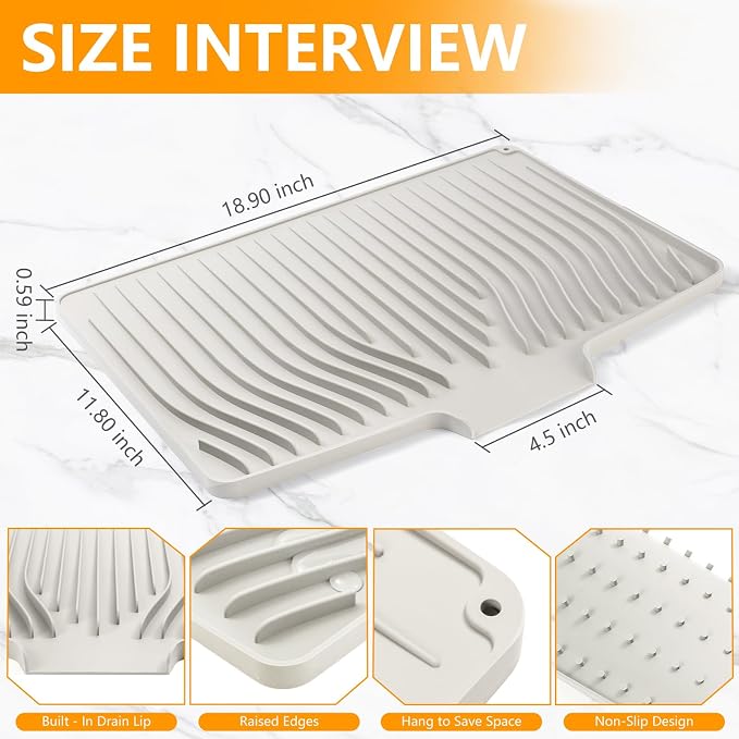 Silicone Dish Drying Mat for Kitchen Counter, Dish Drainer Mat, Non-Slip Drying - Image 2