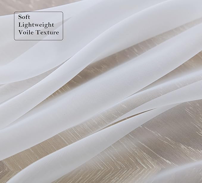 PI White Sheer Curtains 45 Inches Length with Eyelets,Voile Light Filtering Small Window Curtains for Kitchen/Bathroom/Farmhouse/Basement 2 Panels (W42 X L45,Optical White)