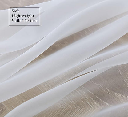 PI White Sheer Curtains 45 Inches Length with Eyelets,Voile Light Filtering Small Window Curtains for Kitchen/Bathroom/Farmhouse/Basement 2 Panels (W42 X L45,Optical White)