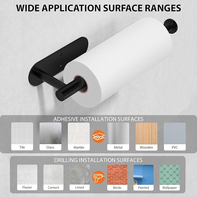 Auxmir Paper Towel Holder Under Cabinet, Self Adhesive Paper Towels Rolls Racks - Image 7