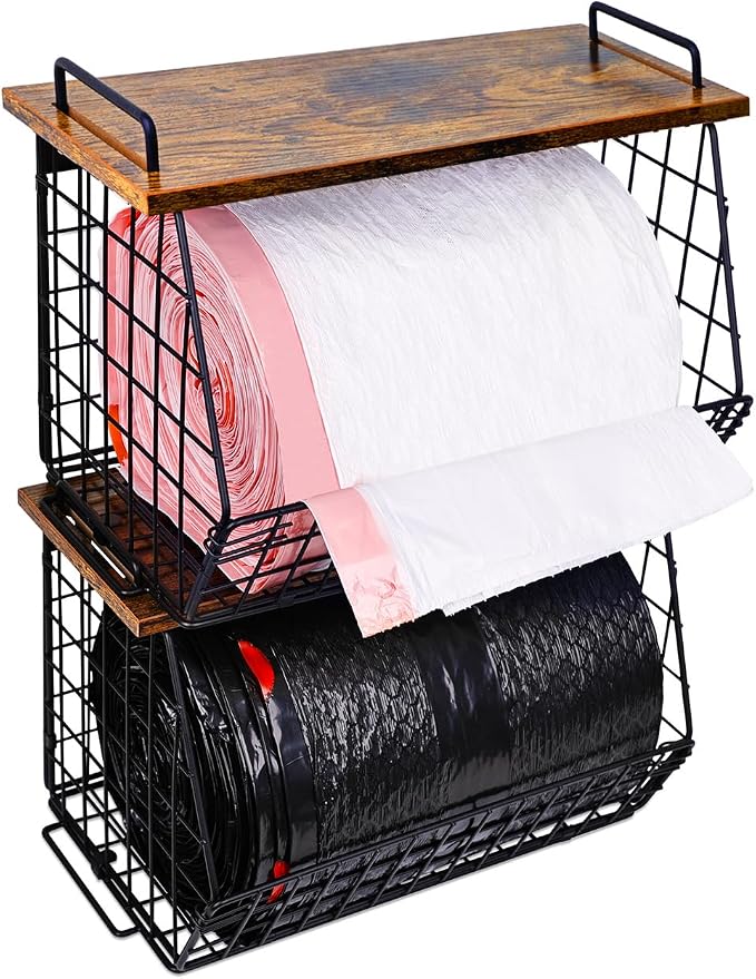 2 Pack Stackable Extra Large Trash Bag Holder Under Sink, Wall Mounted Garbage by IntreLife