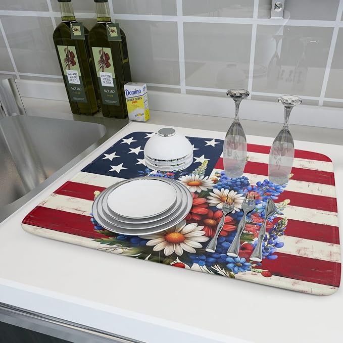 4th of July Patriotic Flower Dish Drying Mat - Image 6