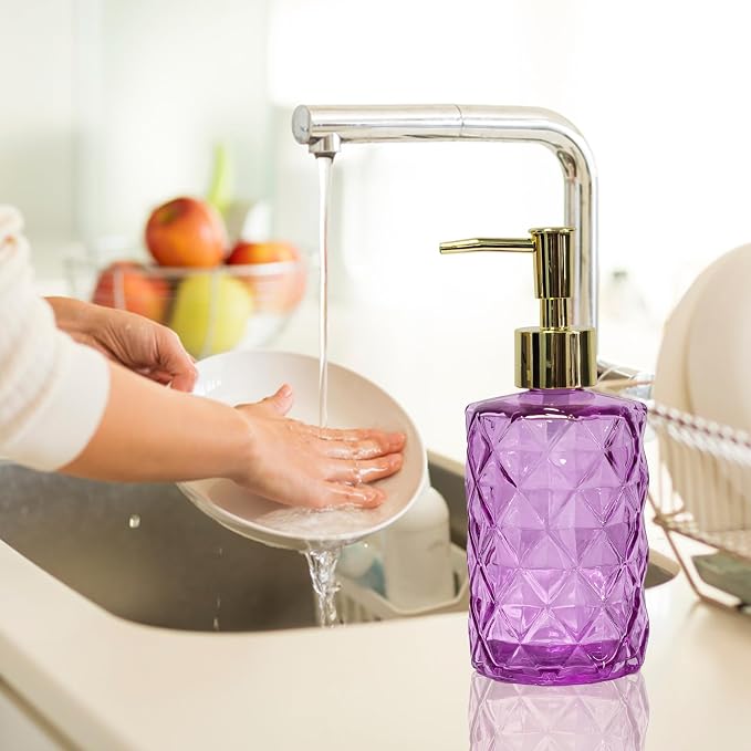 Glass Soap Dispenser with Gold Plastic Pump, 12oz Refillable Liquid Hand Soap - Image 6