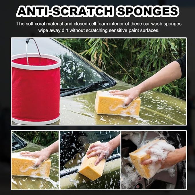5PCS Car Wash Sponges, 8.5"×4.4"×3.5" Large Extra Soft Coral Non Scratch Sponge - Image 3