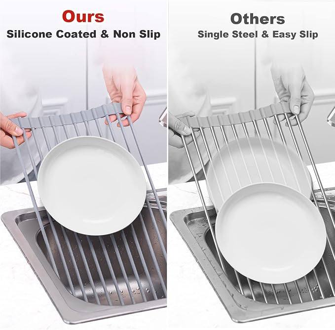 MERRYBOX Roll Up Dish Drying Rack, Silicone Wrapped Over The Sink Dish Rack - Image 7