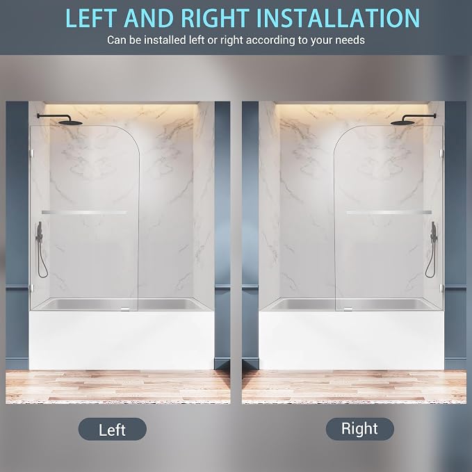 Bathtub Shower Door, 1/4" Clear Tempered Frameless Shower Glass Door, Tub - Image 6