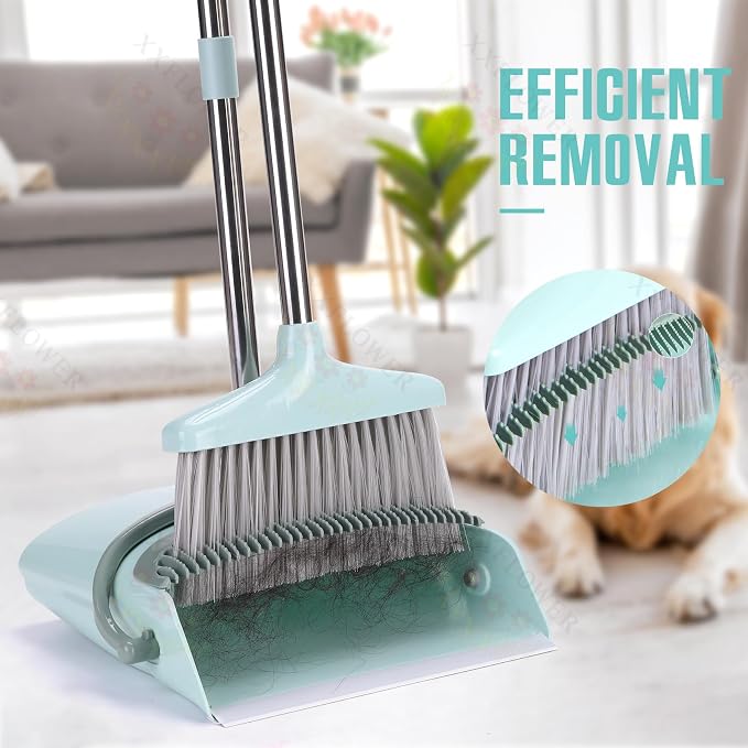 XXFLOWER Broom and Dustpan Set+Silicone Air Broom, Concrete Floor - Image 4