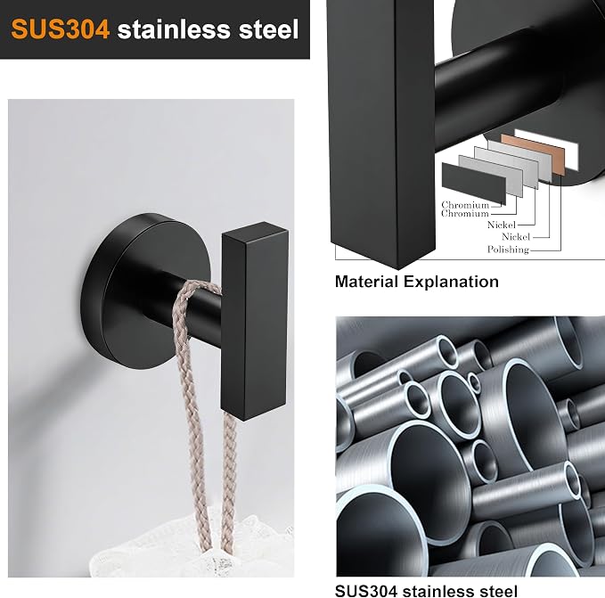 Nolimas Towel Hooks for Bathrooms, Matte Black Towel Hook for Kitchen Bathroom - Image 4