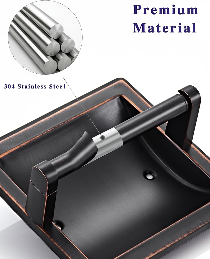Recessed Oil Rubbed Bronze Toilet Paper Holder, Wall Mounted Heavy Duty - Image 3