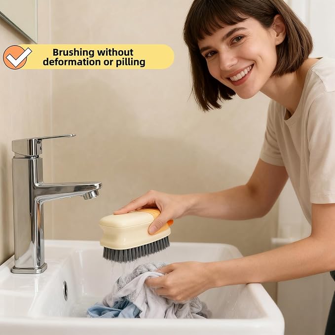 Ergonomic Clothes Soft Bristle Laundry Brush, Milk Yellow, ABS+PBT Material - Image 4
