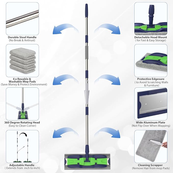 Microfiber Mops for Hardwood Floor Cleaning: MEXERRIS Flat Floor Mop - Image 2