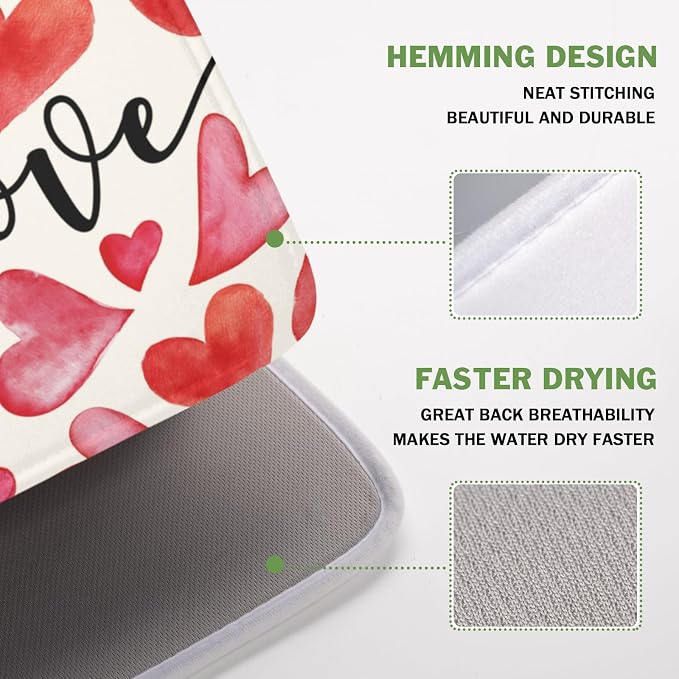 Valentine's Day Dish Drying Mat 16 x 18 Inch Heart Shaped Dish Drying Pad - Image 4