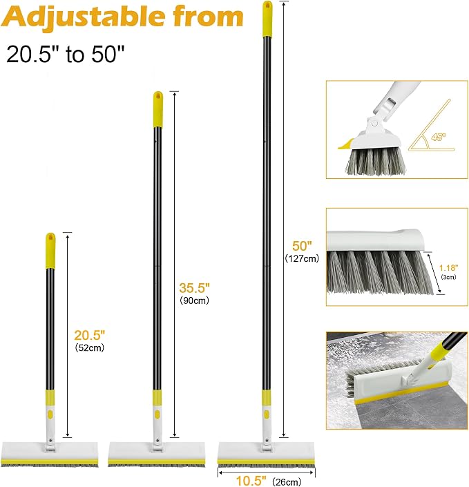Floor Scrub Brush with 180° Rotating 50" Long Handle - Image 6