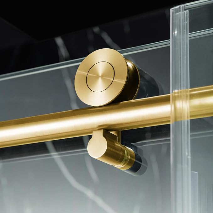 Woodbridge Frameless Single Sliding Shower Doors in Brushed Gold Finish - Image 11