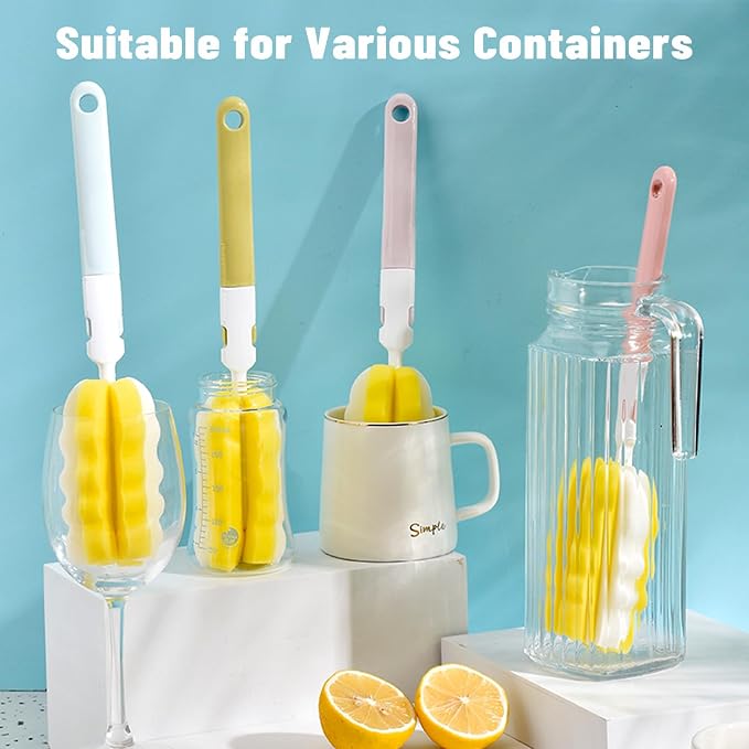 INVODA 4PCS Bottle Brush Long Handle Cup Cleaner Brush Sponge Bottle Scrubber - Image 3
