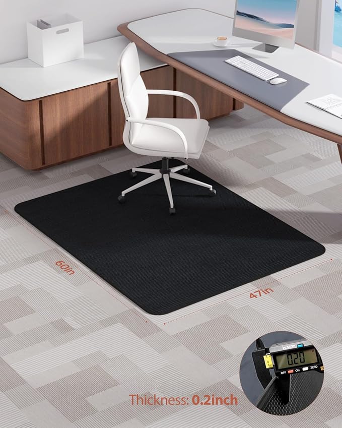 Blvornl Office Chair Mat for Hardwood Floor and Low Pile Carpet, 47" x 60" Corduroy Surface Desk Rolling Chair Mat for Hard Floors, Heavy Duty Carpeted Floor Protector Rug for Home Office, Black