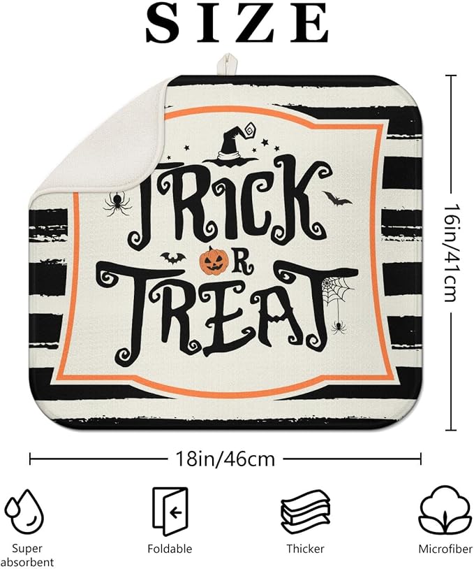 Halloween Dish Drying Mat for Kitchen Counter, Halloween Trick or Treat - Image 2