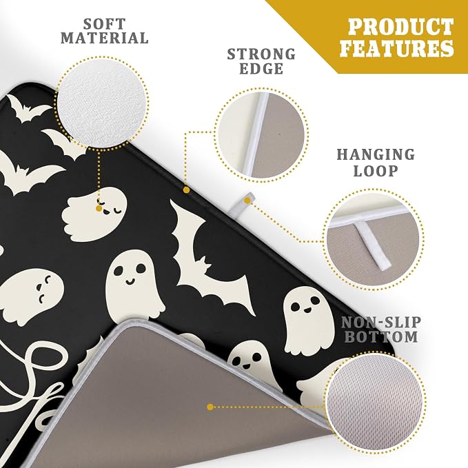 Halloween Dish Drying Mat for Kitchen Counter 18x24 Cute Ghost Black Spooky - Image 4