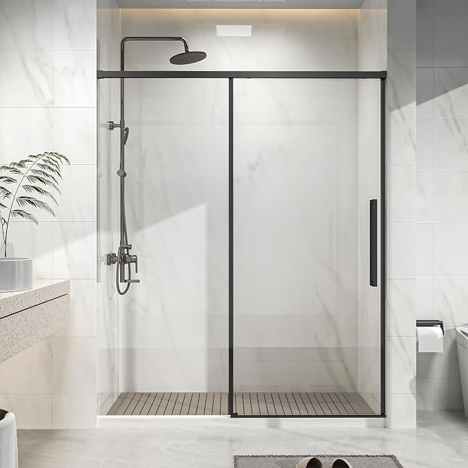 Semi-Frameless Shower Door 60" W x 72" H, 1/4" Clear Tempered Glass, Sliding by Relaxcabine