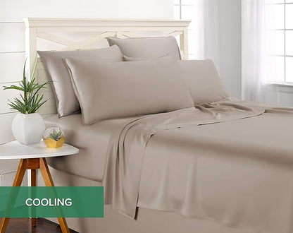 Pure Bamboo Full Sheets, Genuine 100% Organic Viscose Derived from Bamboo Bed Sheet Set, Luxuriously Soft & Cooling, Double Stitching, 2 Year Quality Promise (Full, Sand)