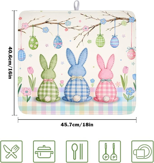Easter Bunny Dish Drying Mat for Kitchen Counter 16 x 18 Inch Rabbit Eggs Dish - Image 2