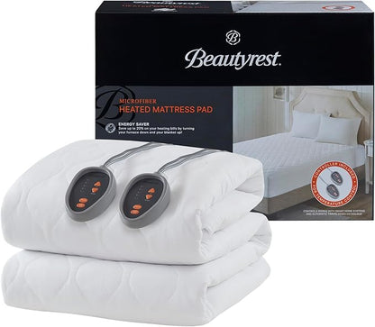 Beautyrest Cotton Blend Heated Mattress Pad Secure Comfort Technology - Luxury Quilted Electric Mattress Pad with Deep Pocket - 5-Setting Heat Controllers, Queen, White