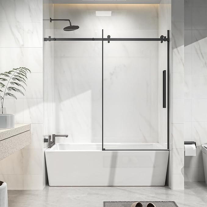 Frameless Sliding Bathtub Door 60" W x 58" H, 1/4" Clear Tempered Glass by Relaxcabine