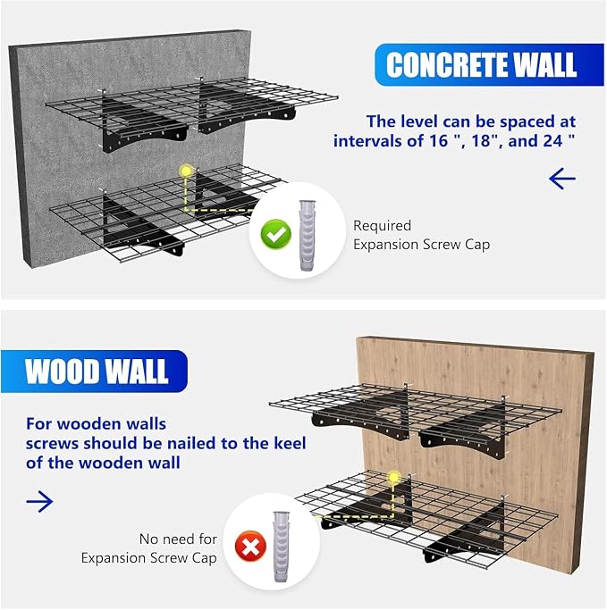 2-Pack Garage Wall Shelving, 2x6ft Walls Shelf Storage Rack, Sturdy Walls - Image 6