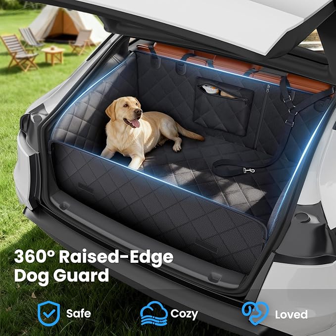 REEVAA SUV Cargo Liner for Dogs, Full Coverage Non-Slip Cargo Cover with Cushioned Sides to Protect Your Dog, Waterproof & Durable, Machine Washable Trunk Protector Mat (M, Black)