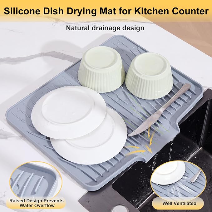 Silicone Dish Drying Mat for Kitchen Counter, Non-Slip Dish Drying Pad - Image 2