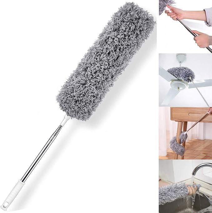 Microfiber Feather Duster with Extendable Pole, 30-100 inches Extra Long Cobweb by HEOATH