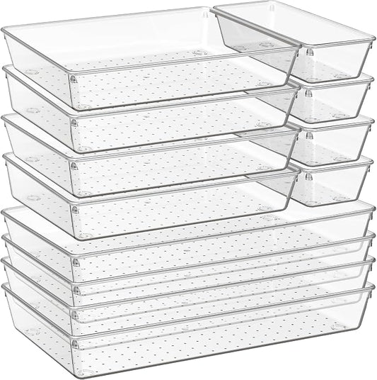 Criusia 12 Pack Large Clear Plastic Drawer Organizer Trays | MULTI-USE Acrylic by Criusia
