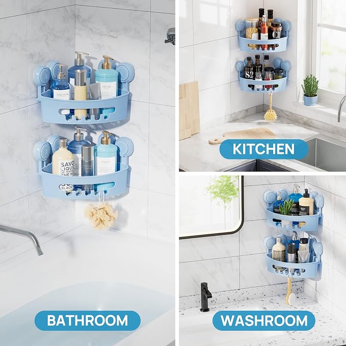 LEVERLOC Corner Shower Caddy Suction Cup, shower shelves suction cup, 2 Pack - Image 6