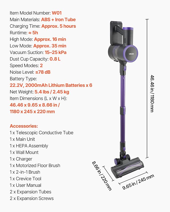 VEVOR Cordless Vacuum Cleaner, 25KPA Max Powerful Suction, Rechargeable - Image 7